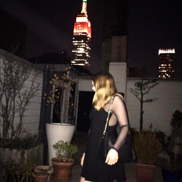 Mesh Sleeve Black Fit & Flare Dress - Picture 3 of 5